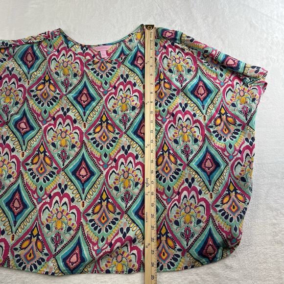 Lilly Pulitzer L Large Silk Trace Top Crown Jewels Cold Shoulder 42783 Classic - Picture 12 of 14